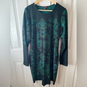 long tall sally Forest Green Filigree Jacquard Knit Long Sleeve Sweater Dress 12